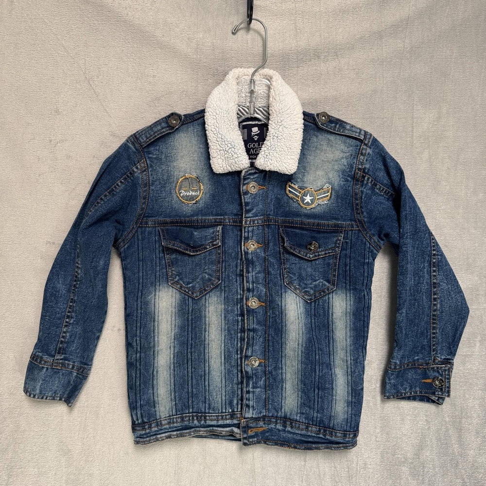 Gold Age Jacket‎ Youth 8 Blue Sherpa Lined Denim Trucker Patches Urban State